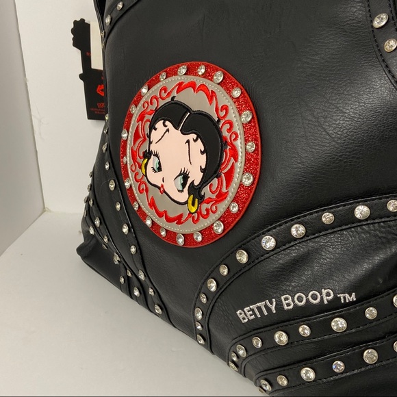Betty Boop Black Studded Rhinestone Shoulder Bag - Picture 2 of 6